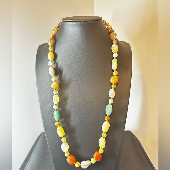 24" vintage, polished, tumbled agate stone necklace! - Picture 10 of 12
